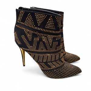 Thalia Sodi Alejandra black gold studded high ankle bootie